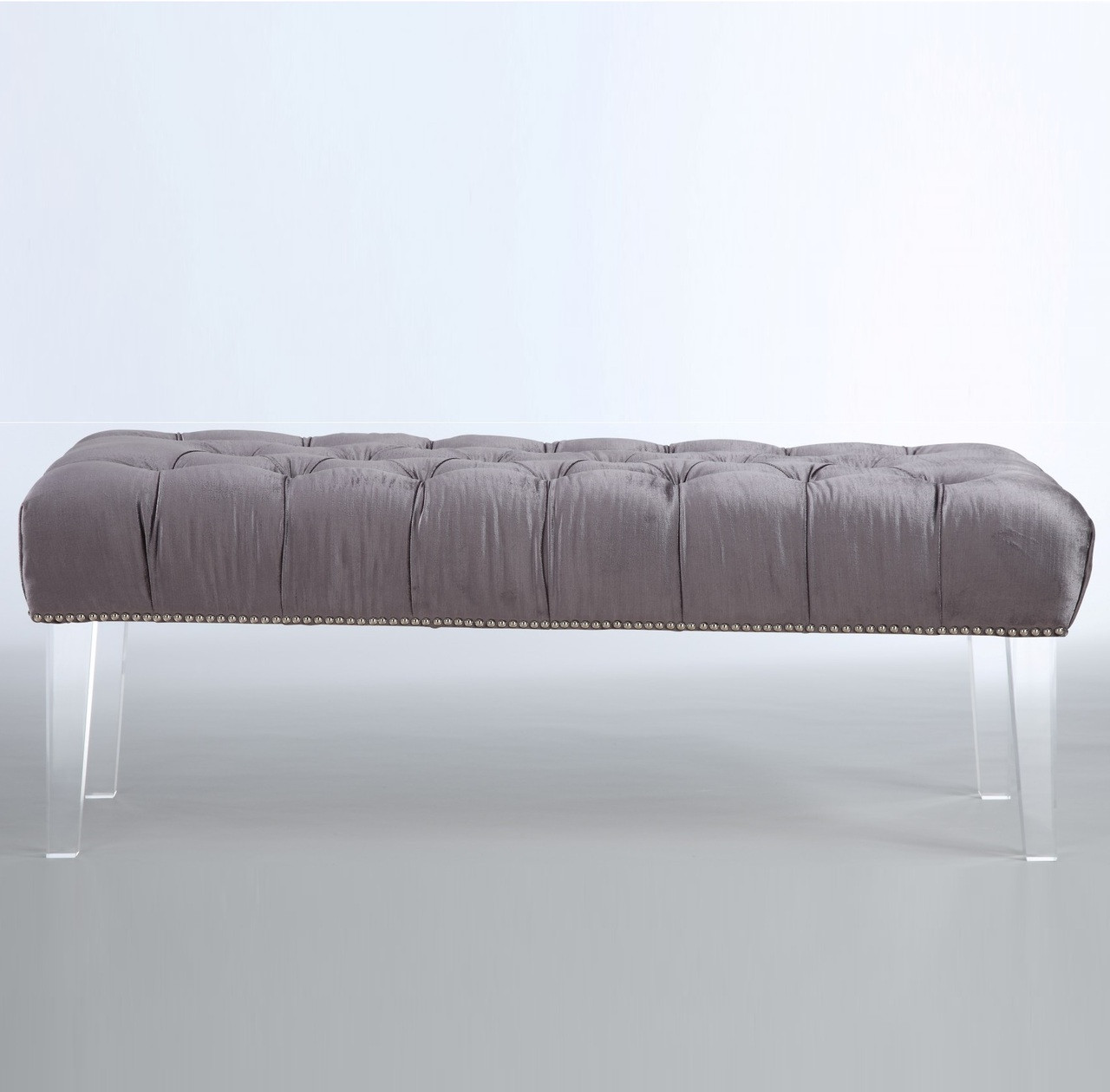 stella grey velvet tufted acrylic bed end bench | zin home stella grey velvet tufted acrylic bed end bench | zin home