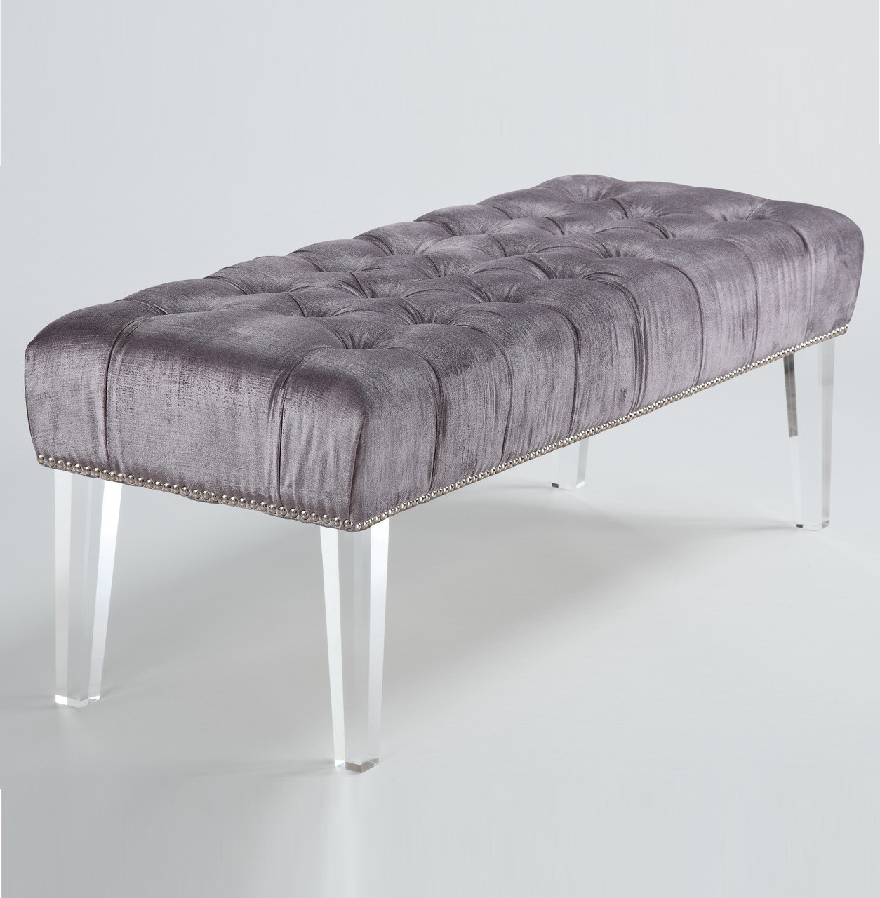Stella Grey Velvet Tufted Acrylic Bed End Bench Zin Home - Stella Grey Velvet Tufted Acrylic Bed End Benches stella grey velvet tufted acrylic bed end bench zin home - stella grey velvet tufted acrylic bed end benches
