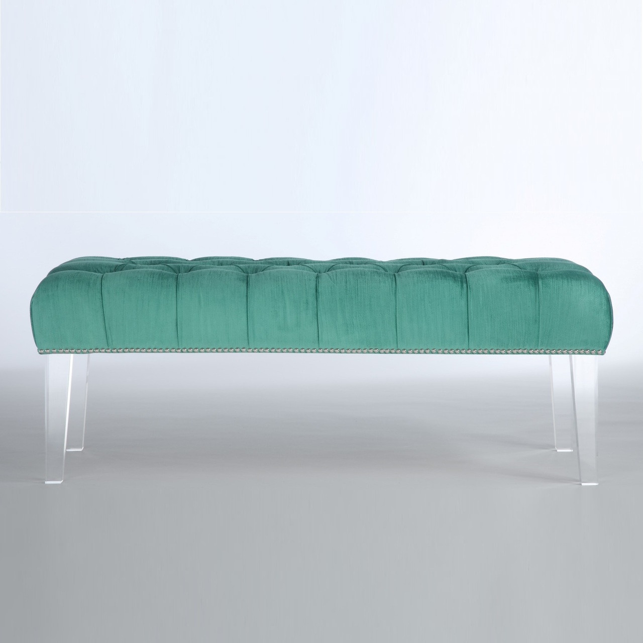 stella turquoise velvet upholstered lucite bench | zin home stella turquoise velvet upholstered lucite bench | zin home