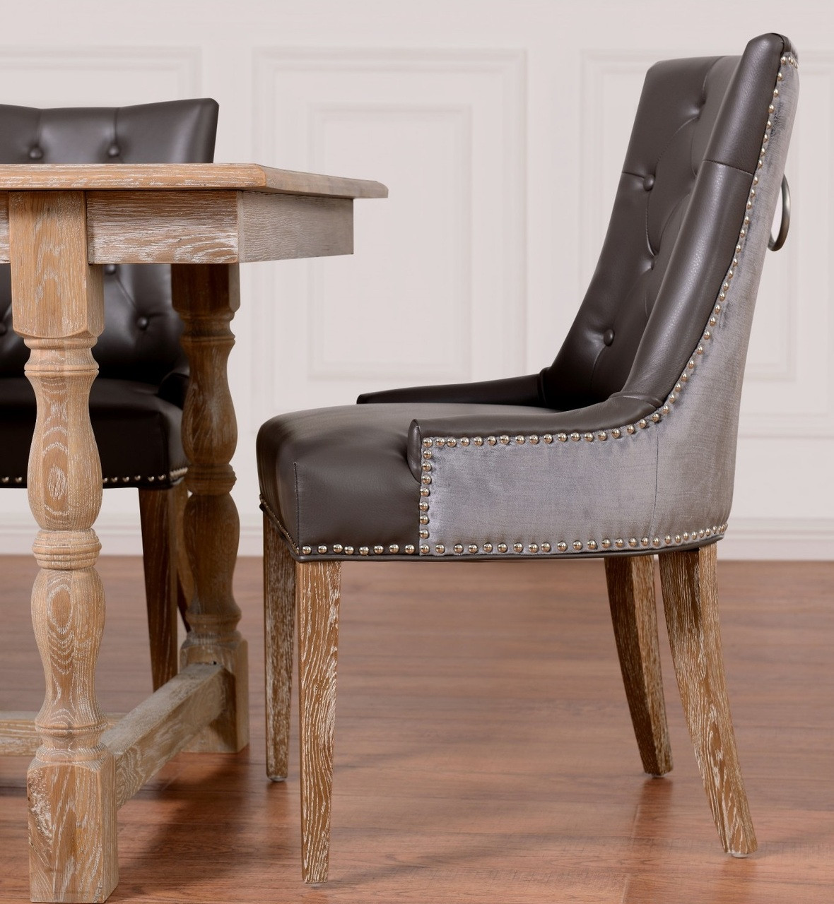 Uptown Navy Velvet + Leather Dining Side Chair | Zin Home
