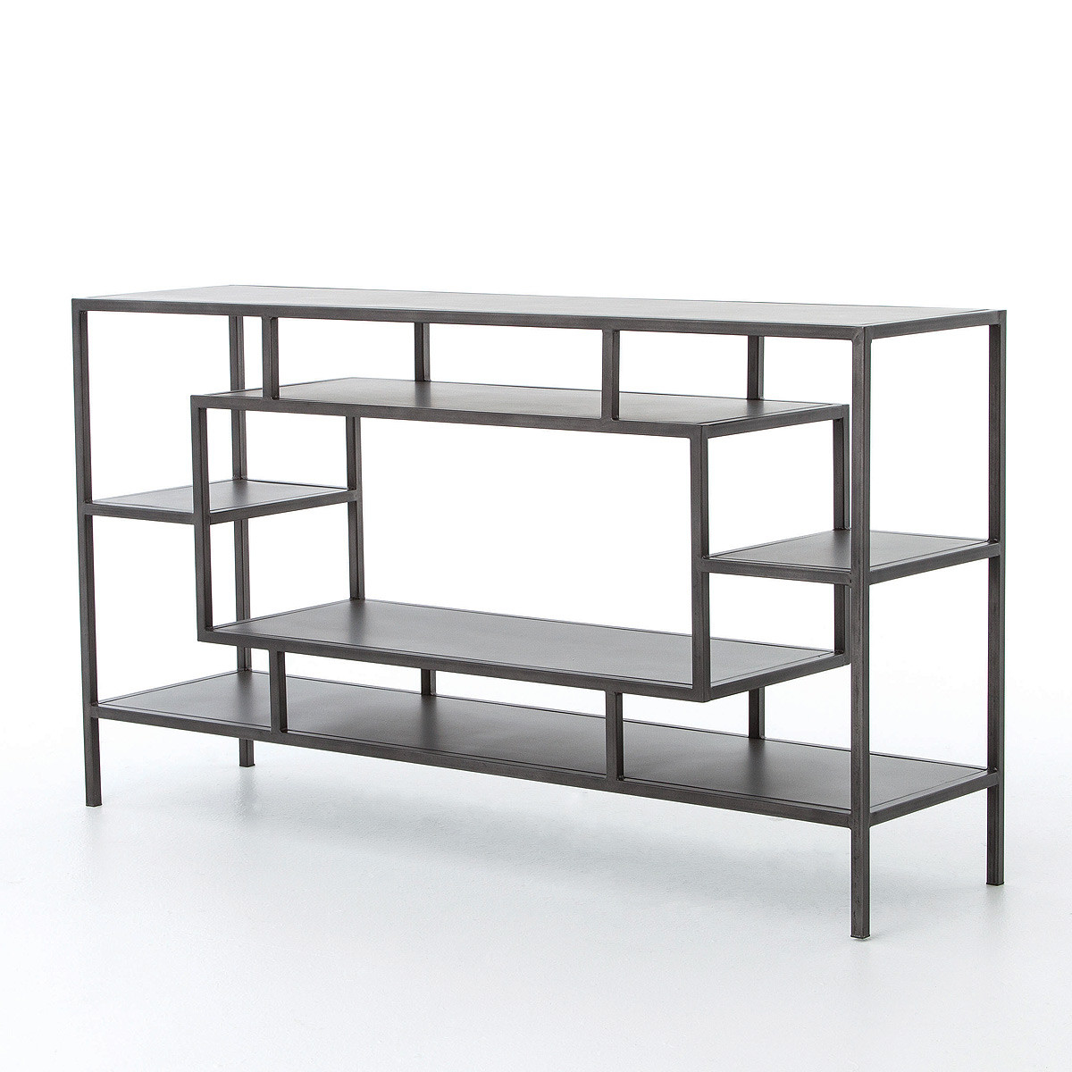 Geometric Black Industrial Open Media Console 60" Zin Home