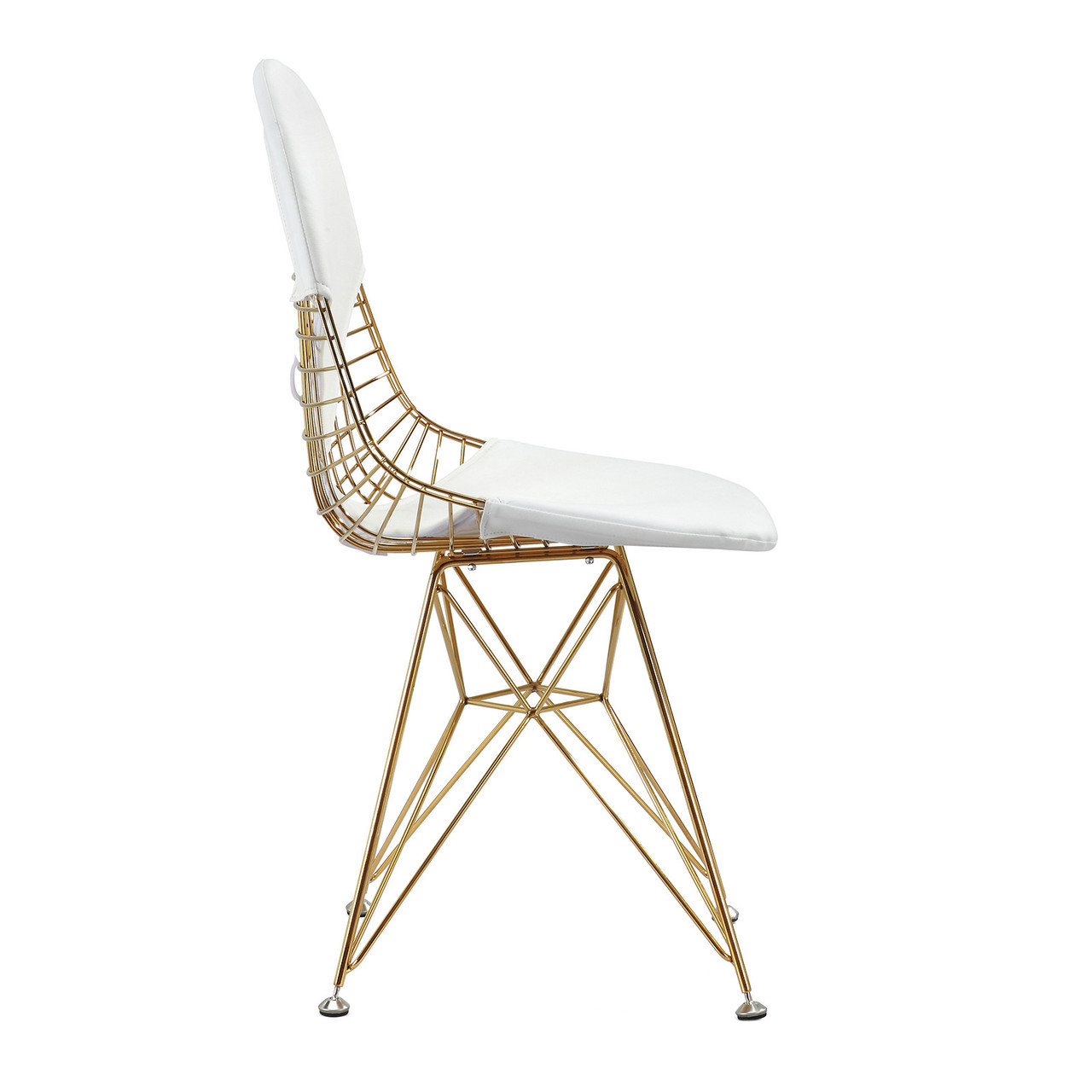Gold Wire + White Leather M245 Modern Wire Chair Zin Home