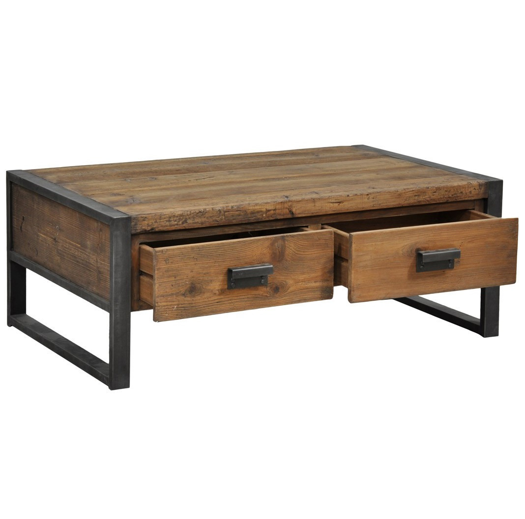 Rustic Industrial Coffee Table with Drawers Zin Home