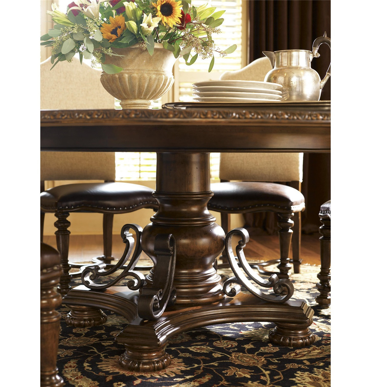 Seville Marquetry Expandable Round Pedestal Dining Table | Zin Home
