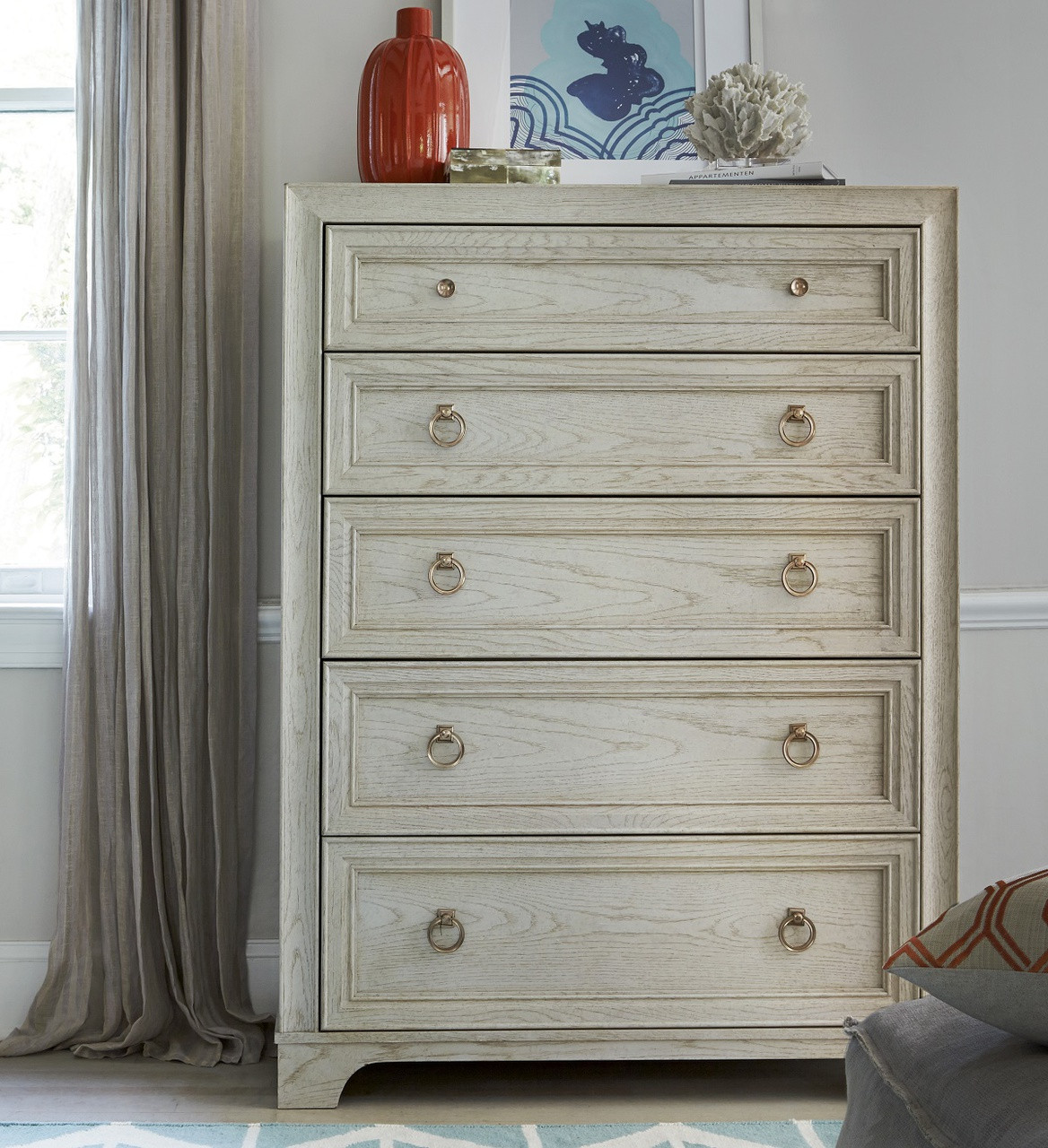 California Rustic White Oak 5 Drawer Tall Chest Zin Home