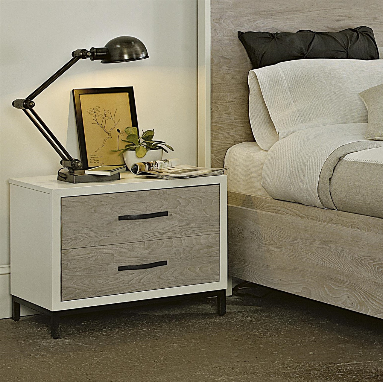 Modern Gray and White 2 Drawers Nightstand Zin Home
