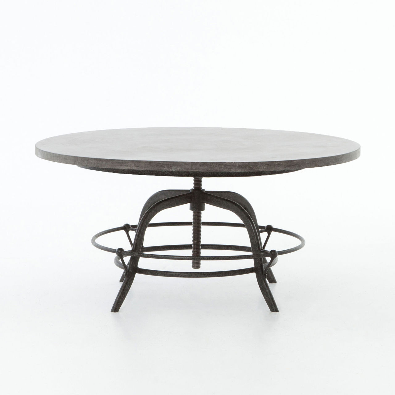 French Industrial Bluestone Top Round Crank Coffee Table ...