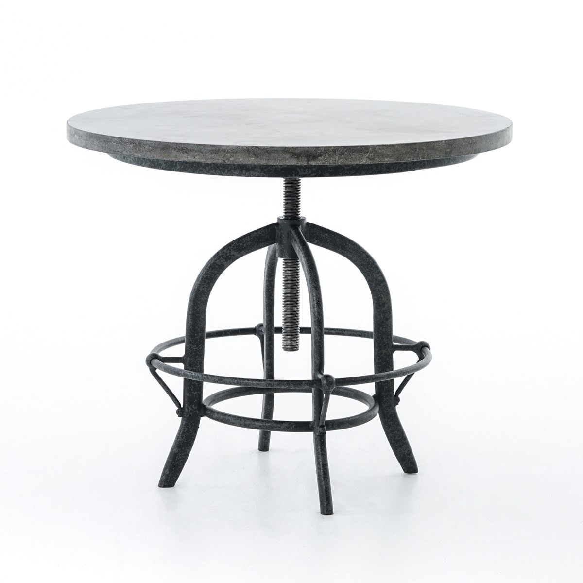 French Industrial Bluestone Top Round Crank End Table ...