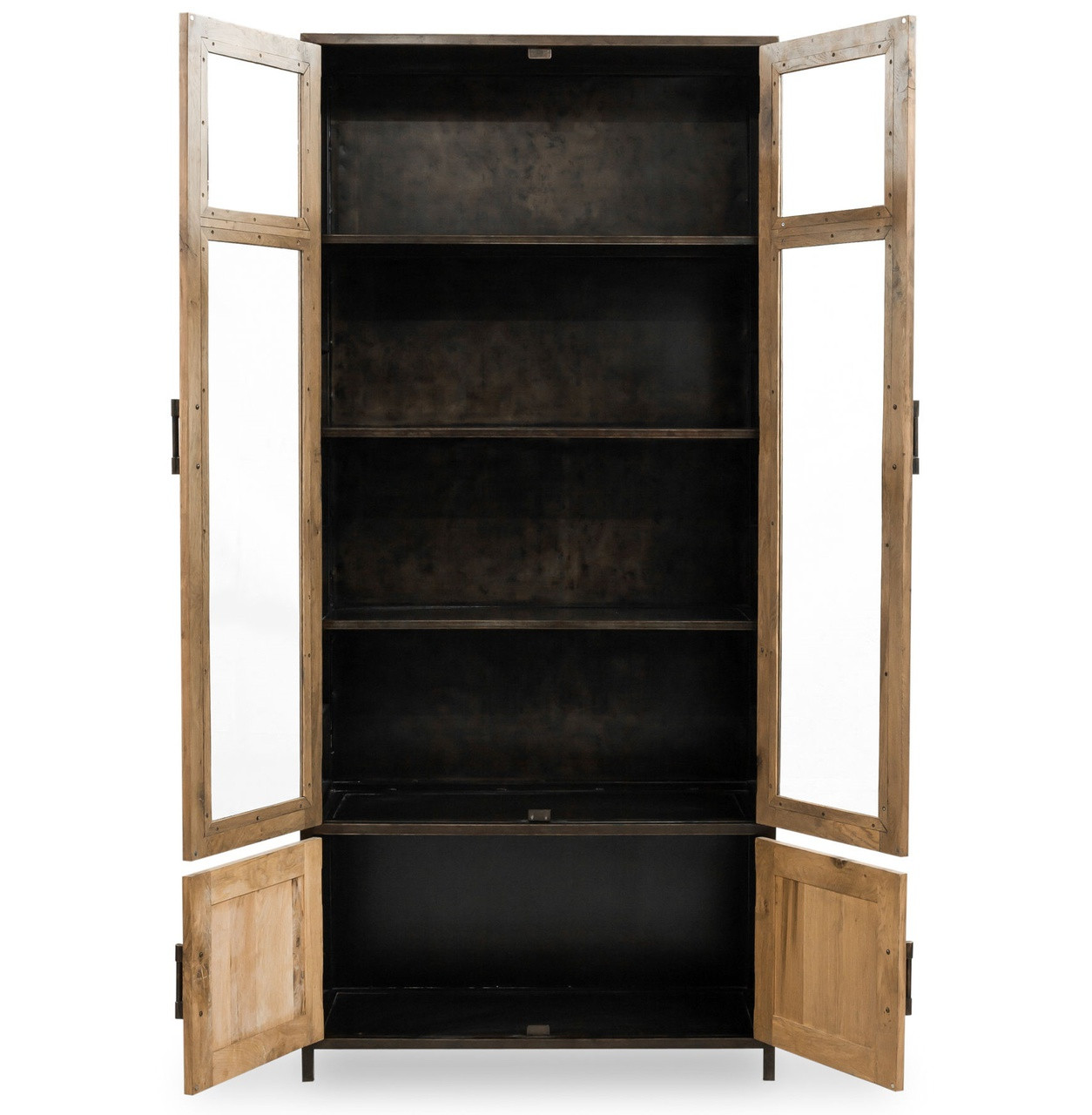 Dominic Industrial Metal Oak Tall Cabinet with Glass 