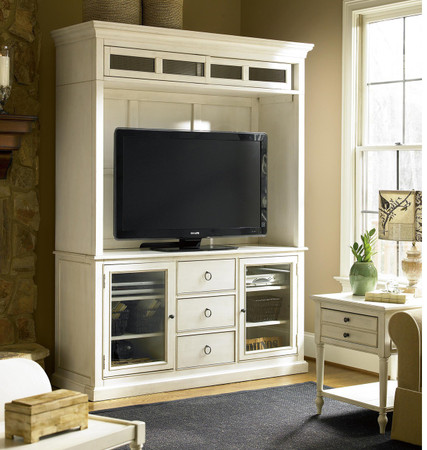 Country-Chic Maple Wood White TV Stand with Hutch Zin Home