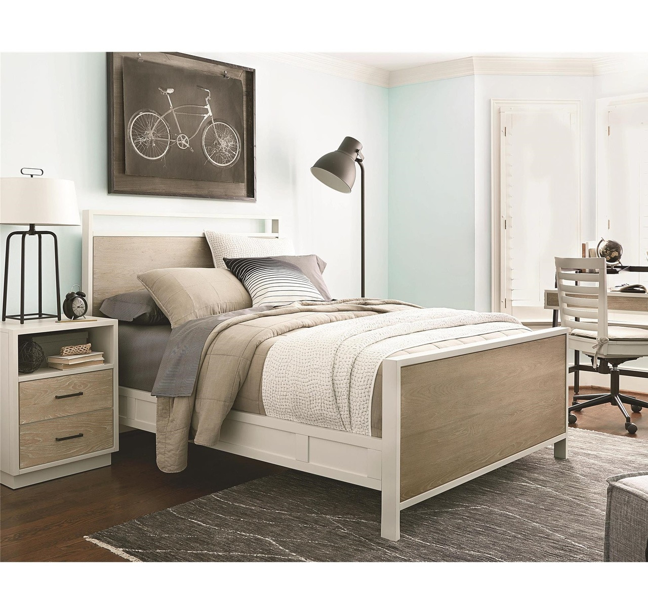 #MyRoom Modern Kids Full Panel Bed - Gray & White | Zin Home Modern kids double sofa with ottoman, whiteby imtinanz.