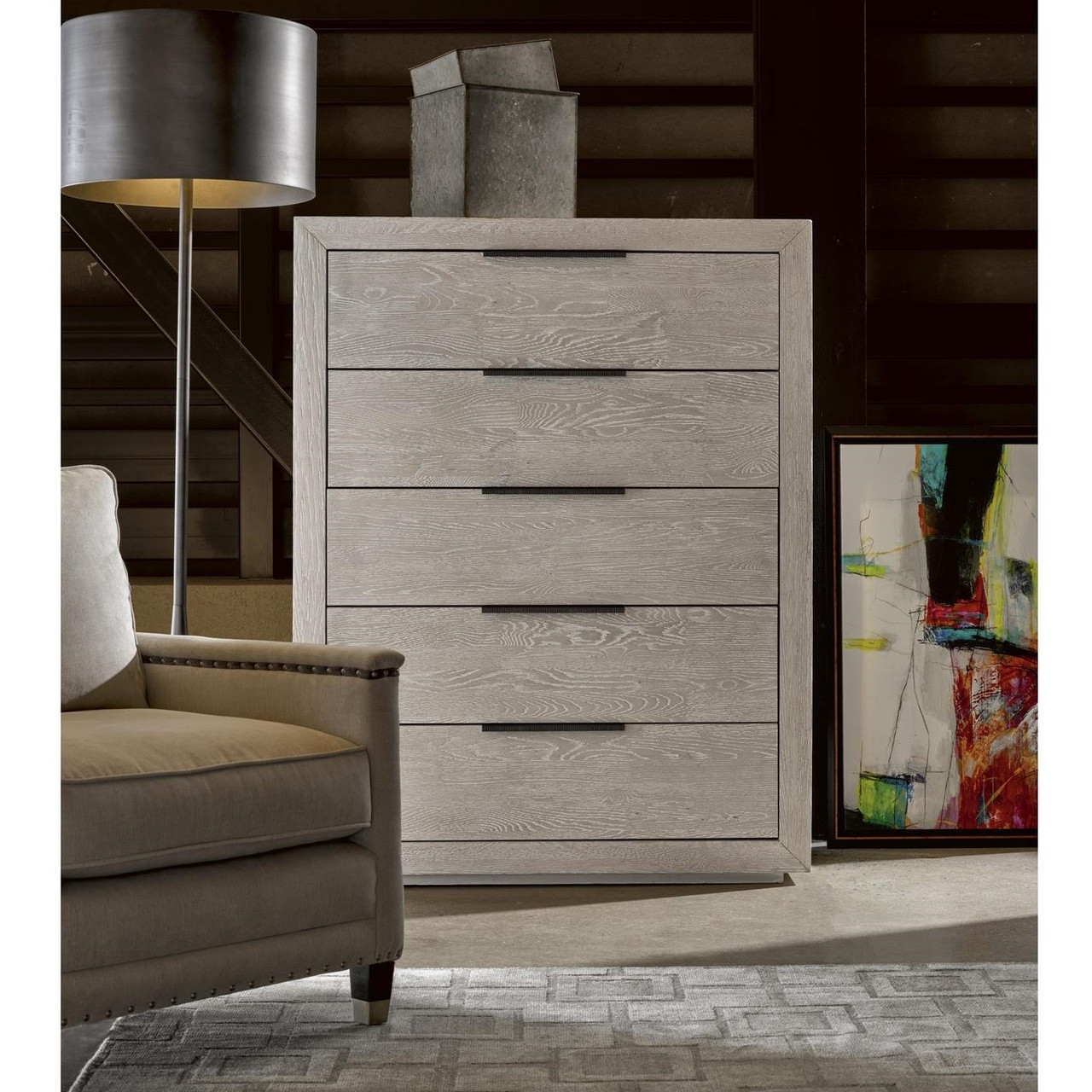 Modern Grey Oak Huston 5 Drawers Tall Chest Zin Home