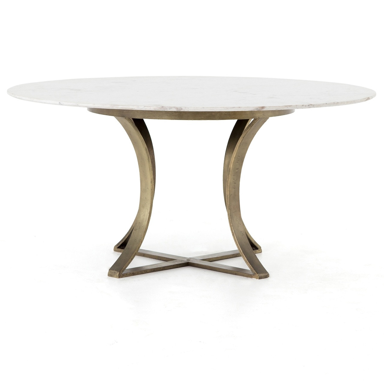 Gage White Marble & Antique Brass Leg Round Dining Table ...