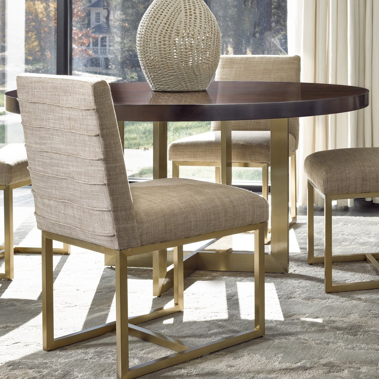 Gibson Modern Brushed Gold Round Wood Dining Table 54 ...