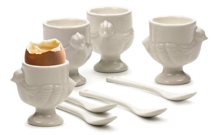 Porcelain 'Hen' Egg Cups plus Spoons Porcelain 'Hen' Egg Cups plus Spoons