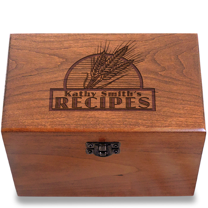 Wheat Grain Personalized Cherry 4x6 Recipe Card Box Wheat Grain Personalized Cherry 4x6 Recipe Card Box