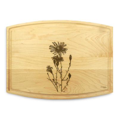 Curved Side Cutting Board in FlowersAster1 Style. Engraved ...