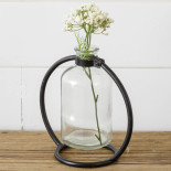 K8G0356  Stem Vase w/Metal Stand  7.75"H x 7.25"D  Metal, Glass black
