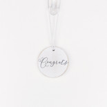 2.5" X 2.5" X .25" Wood Bottle Charm (Congrats) White/Grey