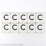 1.5" X 1.75" X .25" Wood Letter Tile Set of 10 (C) White/Black