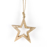 6" X 6" X .75" Mango Wood Ornament (Star) Natural/White