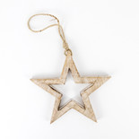 8" X 8" X .75" Mango Wood Ornament (Star) Natural/White