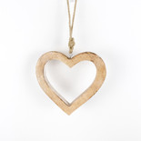 5.75" X 5.75" X .75" Mango Wood Ornament (Heart) Natural/White