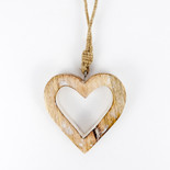 4" X 4" X .75" Mango Wood Ornament (Heart) Natural/White