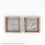 4.75" X 4.75" X .5" Wood Framed Coaster/Magnet Set Of Two (Wine/Basted) White/Black/Gray