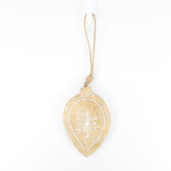 4" X 6" X .5" Mango Wood Ornament (Teardrop) Natural/White