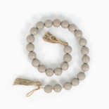 24" X 1" X 1" Wood Bead Garland With Tassels, Grey