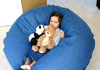 37 inch large bean bag chair with 2 year old girl