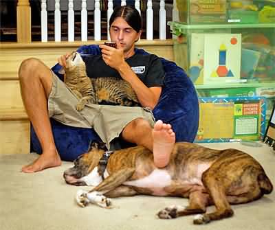 Reading Iphone on beanbag