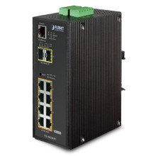 PLANET IGS-10020HPT IP30 SNMP 8-Port Gigabit POE+(AT) Switch + 2-Port Gigabit SFP Industrial Switch (-40 to 75 C), Part No# IGS-10020HPT