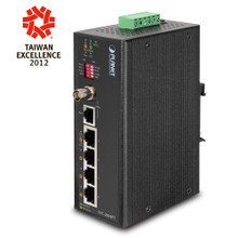 PLANET IVC-2004PT IP30 Industrial Ethernet Extender, 4-Port POE Switch, 1-Port BNC, 1-Port RJ11 (-40 to 75C), Part No# IVC-2004PT