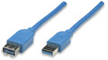 Manhattann USB SuperSpeed Extension Cable, 3.2 Gen 1, Type-A Male to Type-A Female, 5 Gbps, 3 m (10 ft.), Blue, Stock# 322447
