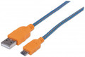 INTELLINET/Manhattan Braided Micro-USB Cable 1 m (3 ft.), Blue/Orange, Part# 352734