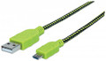 INTELLINET/Manhattan 352765 Braided Micro-USB Cable 1.8 m (6 ft.), Black/Green, Part# 352765