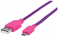 INTELLINET/Manhattan 394048 Braided Micro-USB Cable 1 m (3 ft.), Purple/Pink, Part# 394048