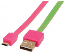 INTELLINET/Manhattan 391443 Flat Micro-USB Cable 3ft Pink/Gree, Part# 391443