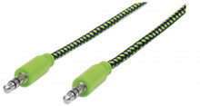 INTELLINET/Manhattan 3.5mm Braided Audio Cable Black/Green, 1 m (3 ft.), Part# 394130