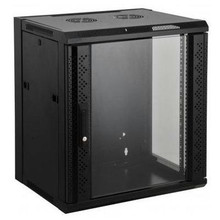 INTELLINET 19 Inch Wallmount Cabinet, 12U, 17.7 Inch (450 mm) Depth, Black, Flatpack, Part# 711869
