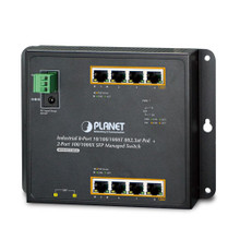 Planet WGS-4215-8P2S, Industrial 8-Port 10/100/1000T 802.3at PoE + 2-Port 100/1000X SFP Wall-mount Managed Switch, Part# WGS-4215-8P2S