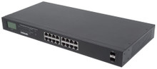 Intellinet IPS-16G02-370W-L, 16-Port Gigabit Ethernet PoE+ Switch with 2 SFP Ports and LCD Screen, Part# 561259