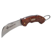 Greenlee Folding Knife, 2-5/8" Stainless Steel Hawk Bill, Wood, Part# UT652-28