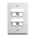 ICC FACEPLATE, ANGLED, 1-GANG, 4-PORT, WHITE, Part# IC107DA4-WH