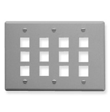 ICC FACEPLATE, FLAT, 3-GANG, 12-PORT, GRAY, Part# IC107FT0GY