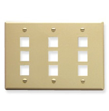 ICC FACEPLATE, FLAT, 3-GANG, 9-PORT, IVORY, Part# IC107FT9IV