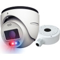 Speco 4MP AI IP Turret Camera with Digital Deterrent, 2.8-12mm motorized lens, White, NDAA, Junc Box, Part# O4TDD1M
