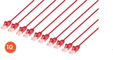 Intellinet IEC-C6-RD-10-SLIM-10P, Cat6 U/UTP Slim Network Patch Cable, 10 ft., Red, 10-Pack, Part# 744850